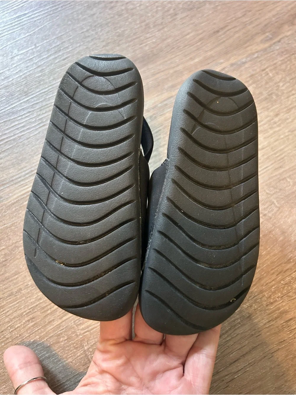 Toddler Nike Black Slides with White Swoosh and Elastic Heel Strap